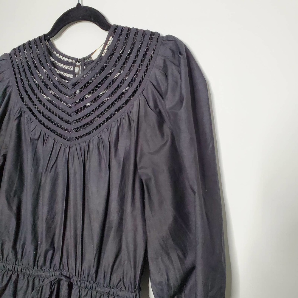 JOIE • Black Mishika Cotton Silk Blend Drawstring Victorian Dress Sz XXS - Picture 5 of 9